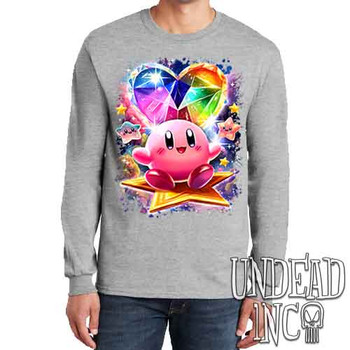 Kirby Crystal Heart - Men's Long Sleeve GREY Tee