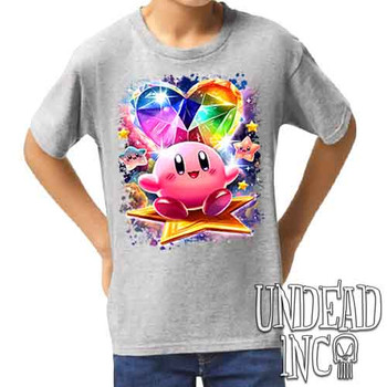 Kirby Crystal Heart - Kids Unisex GREY Girls and Boys T shirt