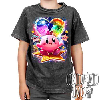 Kirby Crystal Heart - Kids Unisex STONE WASH Girls and Boys T shirt