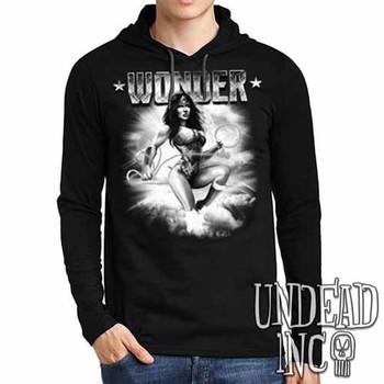 Wonder Woman Black Grey Mens Long Sleeve Hooded Shirt