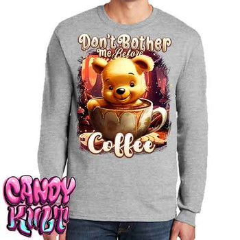 Don't Bother Me Before Coffee Candy Toons - Men's Long Sleeve GREY Tee
