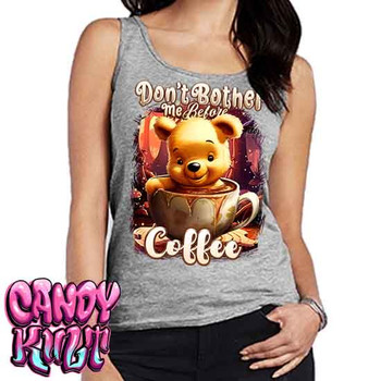 Don't Bother Me Before Coffee Candy Toons - Ladies GREY Singlet Tank