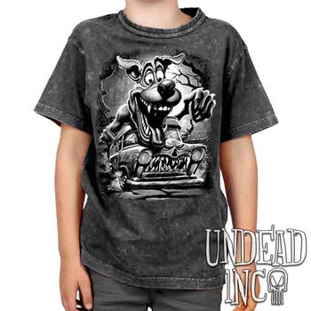 Mystery Machine Monster  Black & Grey - Kids Unisex STONE WASH Girls and Boys T shirt