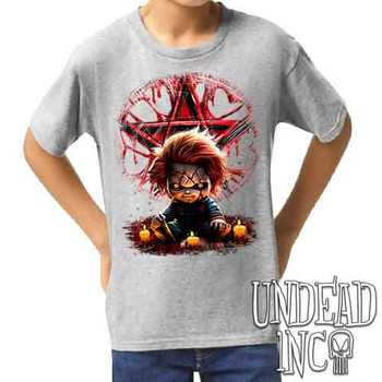 Chucky Pentagram - Kids Unisex GREY Girls and Boys T shirt