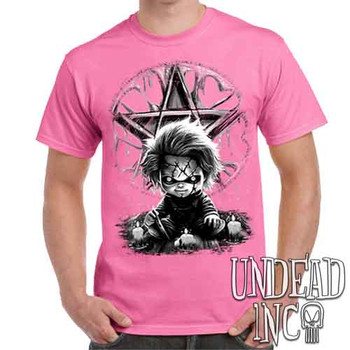 Chucky Pentagram Black & Grey - Men's Pink T-Shirt