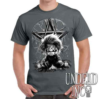 Chucky Pentagram Black & Grey - Men's Charcoal T-Shirt