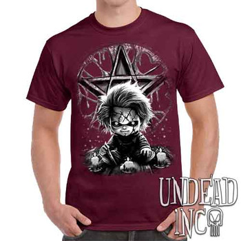 Chucky Pentagram Black & Grey - Men's  Maroon T-Shirt