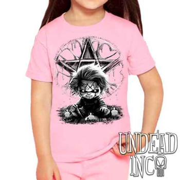 Chucky Pentagram Black & Grey - Kids Unisex PINK Girls and Boys T shirt