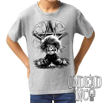 Chucky Pentagram Black & Grey - Kids Unisex GREY Girls and Boys T shirt