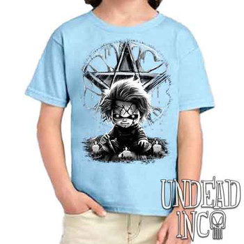 Chucky Pentagram Black & Grey - Kids Unisex BLUE Girls and Boys T shirt