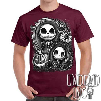 Jack Skellington Pumpkin Patch Black & Grey - Men's  Maroon T-Shirt