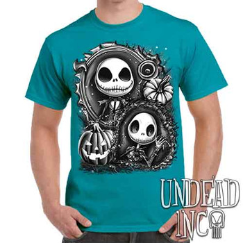 Jack Skellington Pumpkin Patch Black & Grey - Men's Teal T-Shirt