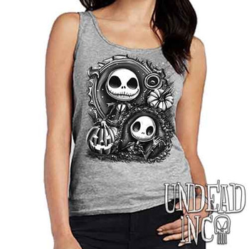 Jack Skellington Pumpkin Patch Black & Grey - Ladies GREY Singlet Tank