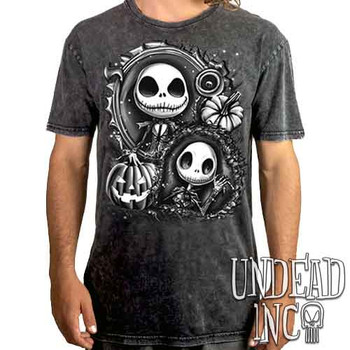 Jack Skellington Pumpkin Patch Black & Grey - UNISEX STONE WASH T-Shirt