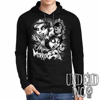 Snow White Mirror Mirror Black Grey Mens Long Sleeve Hooded Shirt