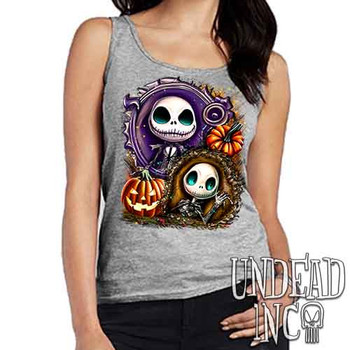 Jack Skellington Pumpkin Patch - Ladies GREY Singlet Tank