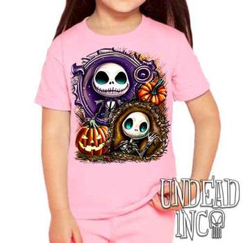 Jack Skellington Pumpkin Patch - Kids Unisex PINK Girls and Boys T shirt
