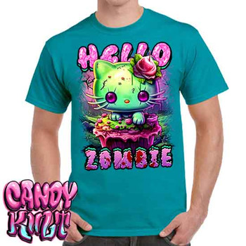 Zombie Kitty Fright Candy - Men's Teal T-Shirt