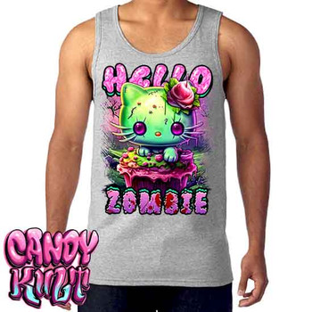 Zombie Kitty Fright Candy - Men's GREY Tank Singlet