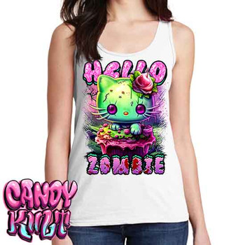 Zombie Kitty Fright Candy - Ladies WHITE Singlet Tank