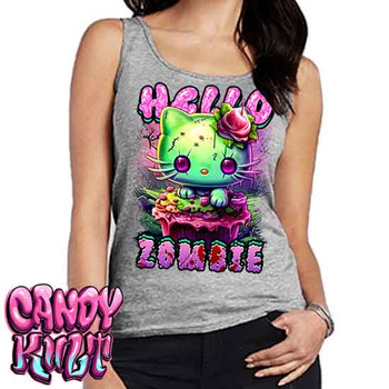 Zombie Kitty Fright Candy - Ladies GREY Singlet Tank