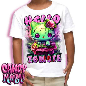 Zombie Kitty Fright Candy - Kids Unisex WHITE Girls and Boys T shirt