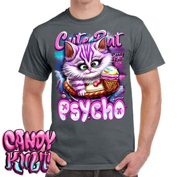 Cute But Psycho Cheshire Cat Candy Kult - Men's Charcoal T-Shirt