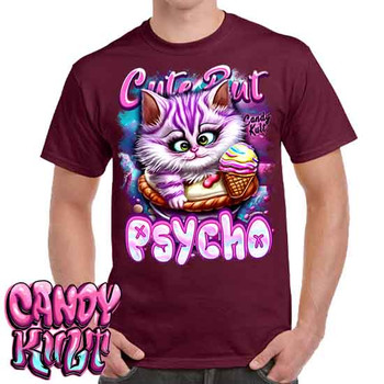 Cute But Psycho Cheshire Cat Candy Kult - Men's  Maroon T-Shirt