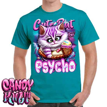 Cute But Psycho Cheshire Cat Candy Kult - Men's Teal T-Shirt