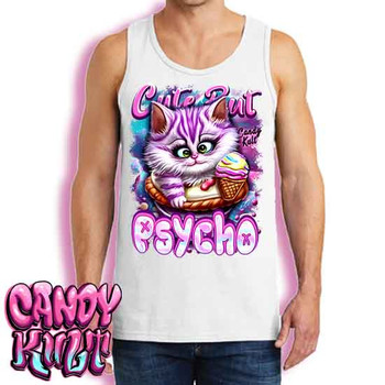 Cute But Psycho Cheshire Cat Candy Kult - Men's WHITE Tank Singlet