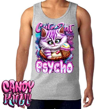 Cute But Psycho Cheshire Cat Candy Kult - Men's GREY Tank Singlet