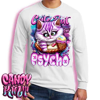Cute But Psycho Cheshire Cat Candy Kult - Men's Long Sleeve WHITE Tee