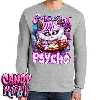 Cute But Psycho Cheshire Cat Candy Kult - Men's Long Sleeve GREY Tee