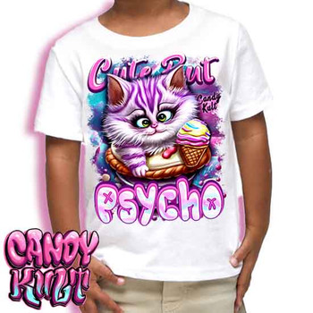 Cute But Psycho Cheshire Cat Candy Kult - Kids Unisex WHITE Girls and Boys T shirt