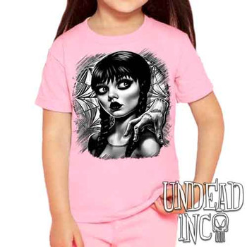 Wednesday Window Black & Grey - Kids Unisex PINK Girls and Boys T shirt