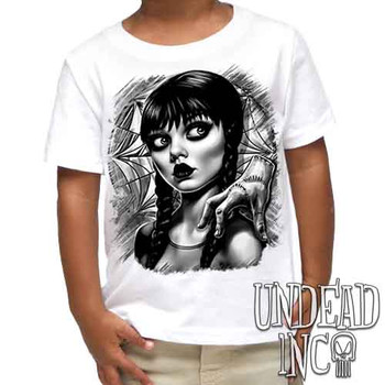 Wednesday Window Black & Grey - Kids Unisex WHITE Girls and Boys T shirt