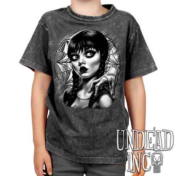 Wednesday Window Black & Grey - Kids Unisex STONE WASH Girls and Boys T shirt