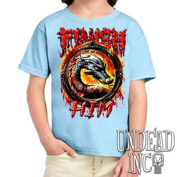 Mortal Kombat Finish Him - Kids Unisex BLUE Girls and Boys T shirt