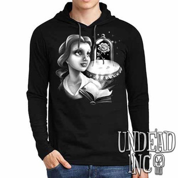 Story Book Belle Beauty and the Beast Black Grey Mens Long Sleeve Hooded Shirt