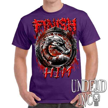 Mortal Kombat Finish Him Black & Grey - Men's Purple T-Shirt