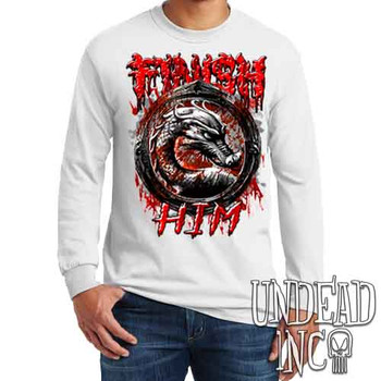 Mortal Kombat Finish Him Black & Grey - Men's Long Sleeve WHITE Tee