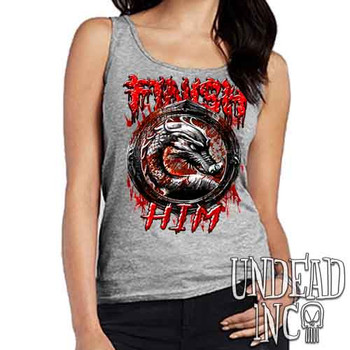 Mortal Kombat Finish Him Black & Grey - Ladies GREY Singlet Tank