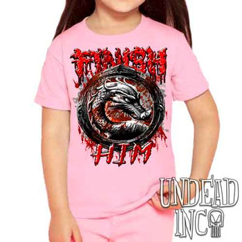 Mortal Kombat Finish Him Black & Grey - Kids Unisex PINK Girls and Boys T shirt