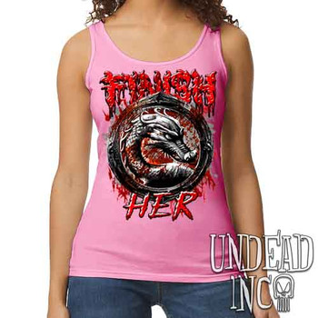 Mortal Kombat Finish Her Black & Grey - Ladies PINK Singlet Tank