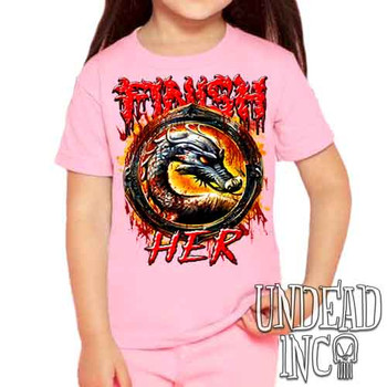 Mortal Kombat Finish Her - Kids Unisex PINK Girls and Boys T shirt