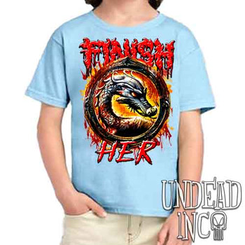 Mortal Kombat Finish Her - Kids Unisex BLUE Girls and Boys T shirt