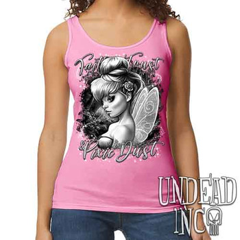 Tinkerbell Pixie Dust Black & Grey - Ladies PINK Singlet Tank