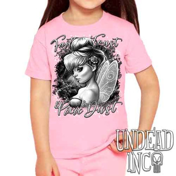 Tinkerbell Pixie Dust Black & Grey - Kids Unisex PINK Girls and Boys T shirt