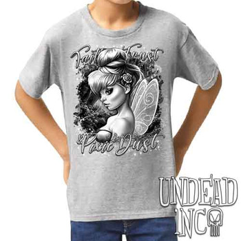 Tinkerbell Pixie Dust Black & Grey - Kids Unisex GREY Girls and Boys T shirt