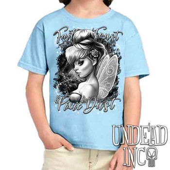 Tinkerbell Pixie Dust Black & Grey - Kids Unisex BLUE Girls and Boys T shirt